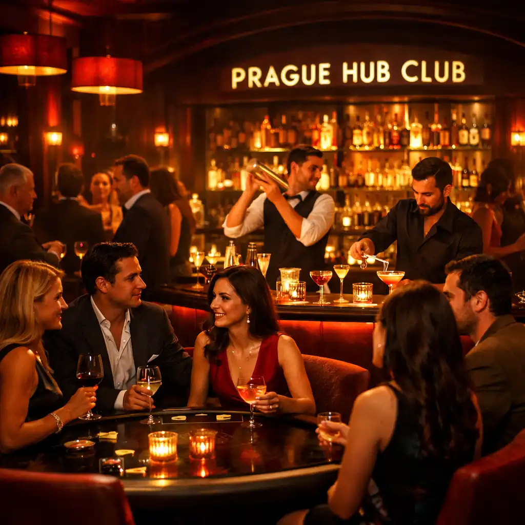 Bar v Prague Hub Clubu během pokerového večera